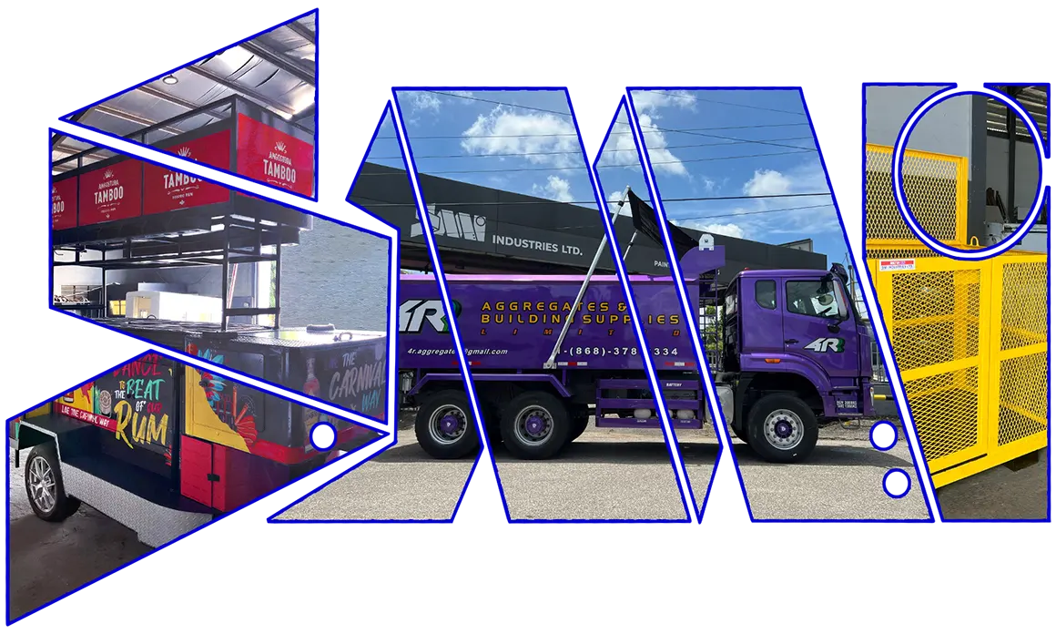 The letters S M I formed from a mosaic of vehicles built and branded by SMI Industries