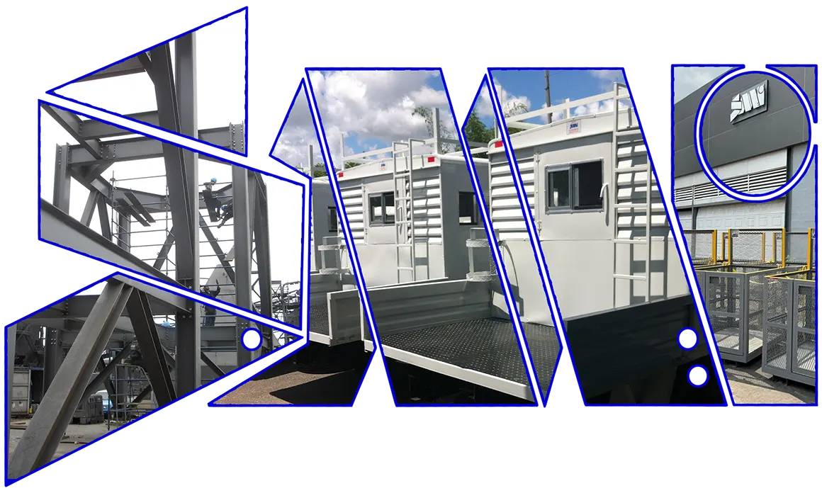 The letters S M I formed from a mosaic of vehicles built and branded by SMI Industries